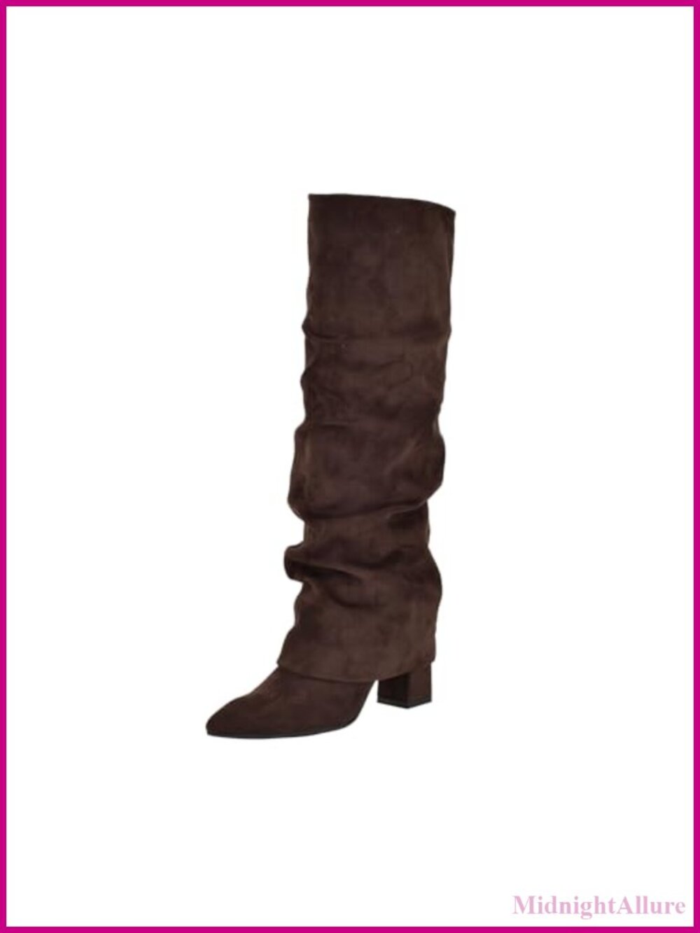 Pull-On Pointed Toe Knee-High Boots with Foldover Shaft